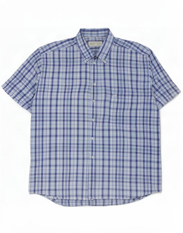 Camisa masculina de manga curta Harrison & Son XL azul xadrez algodão