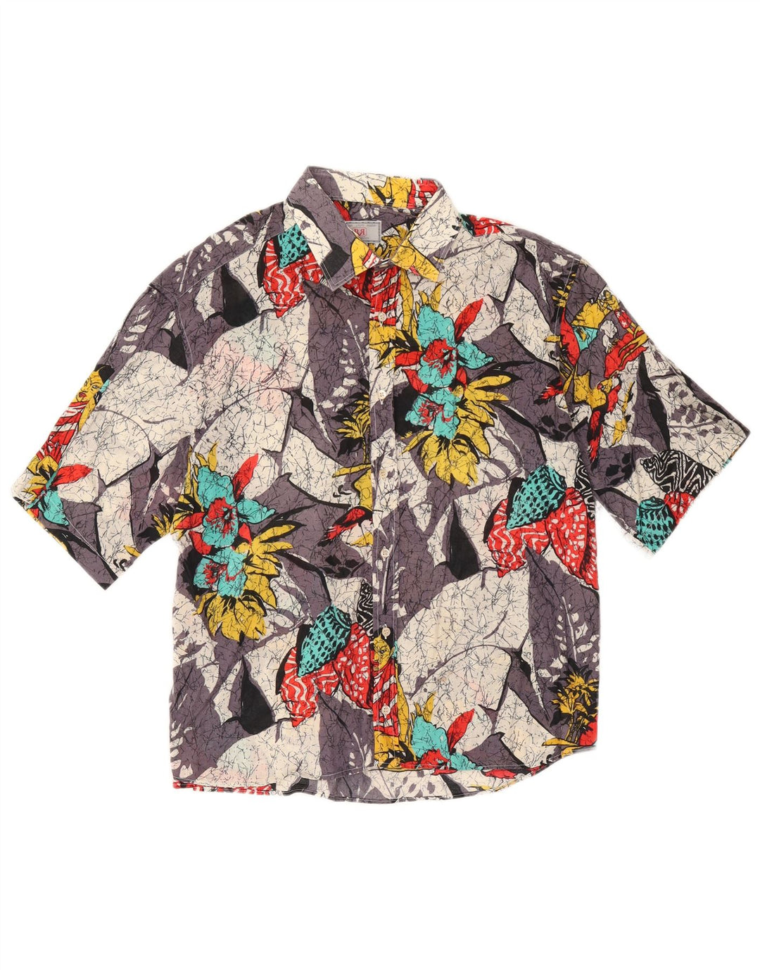 Camisa masculina vintage manga curta média floral multicolorida