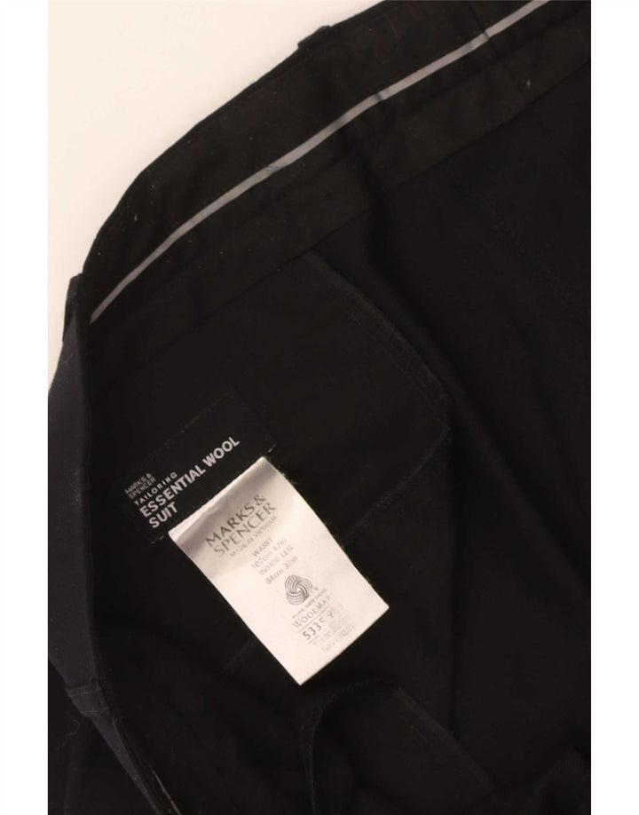 Calça masculina de terno reto Marks & Spencer W42 L33 lã azul marinho