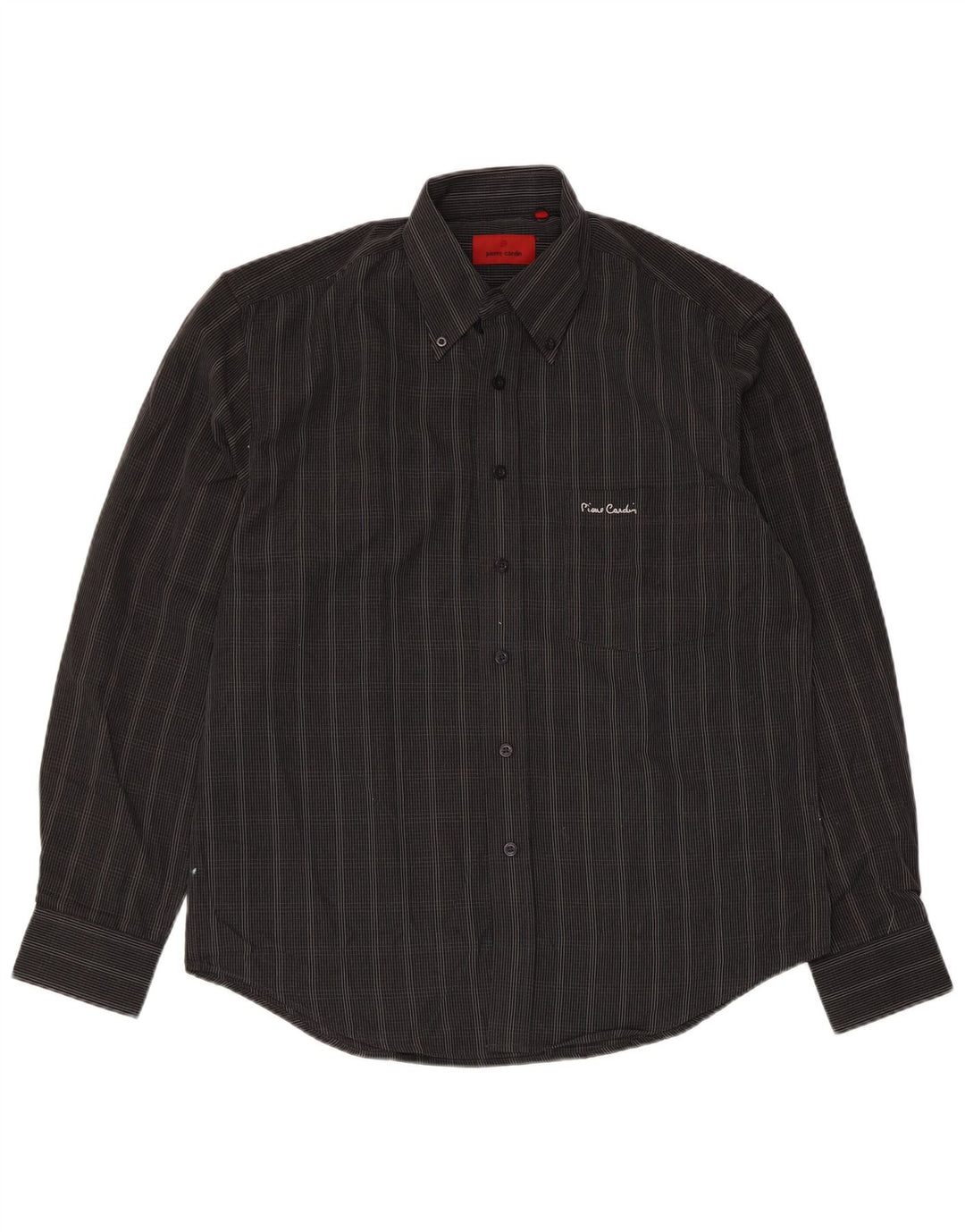 Camisa masculina Pierre Cardin poliéster xadrez preto médio