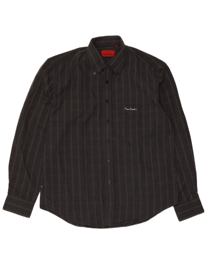 Camisa masculina Pierre Cardin poliéster xadrez preto médio