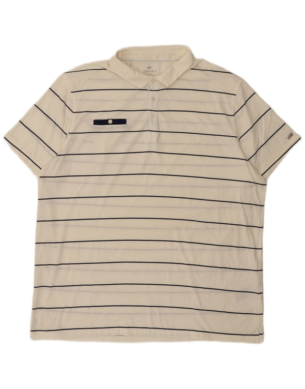 Camisa polo masculina Nike Regular Fit 2XL de algodão listrado branco