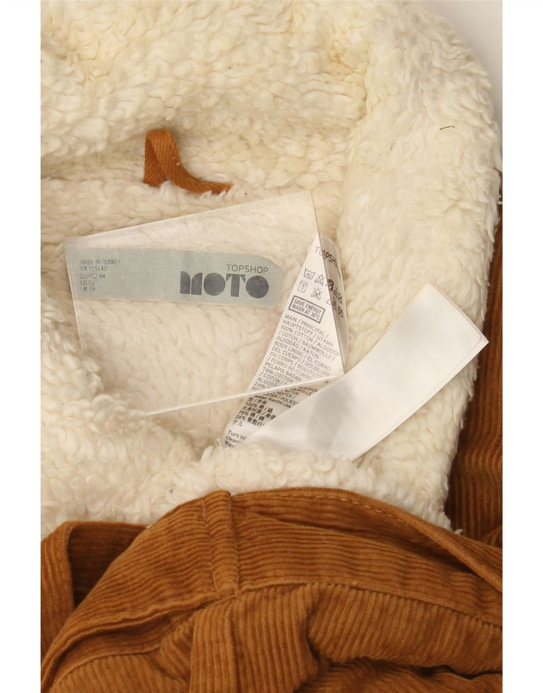 Jaqueta feminina de veludo sherpa TOPSHOP Reino Unido 16 grande algodão marrom