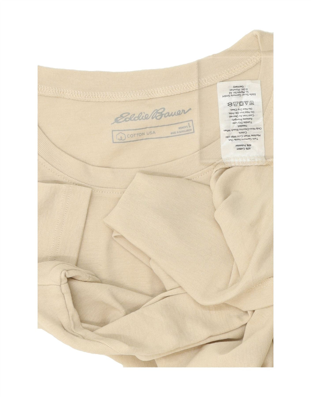 EDDIE BAUER Womens T-Shirt Top UK 14 Large Beige Cotton Vintage Eddie Bauer and Second-Hand Eddie Bauer from Messina Hembry 