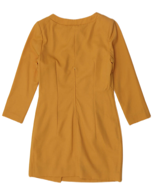 Vestido feminino vintage manga 3/4 com bainha UK 12 amarelo médio