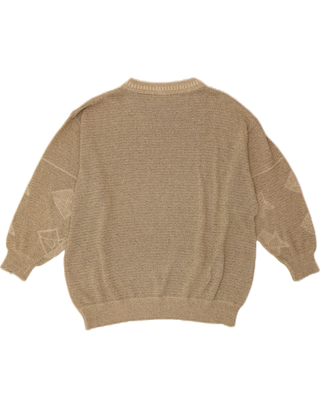 VINTAGE Mens Boat Neck Jumper Sweater XL Beige Geometric Cotton Vintage Vintage and Second-Hand Vintage from Messina Hembry 