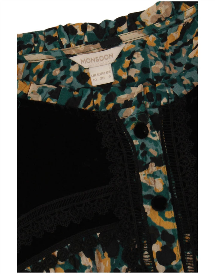 Vestido maxi feminino Monsoon Tea UK 10 pequeno boêmio manchado multicolorido
