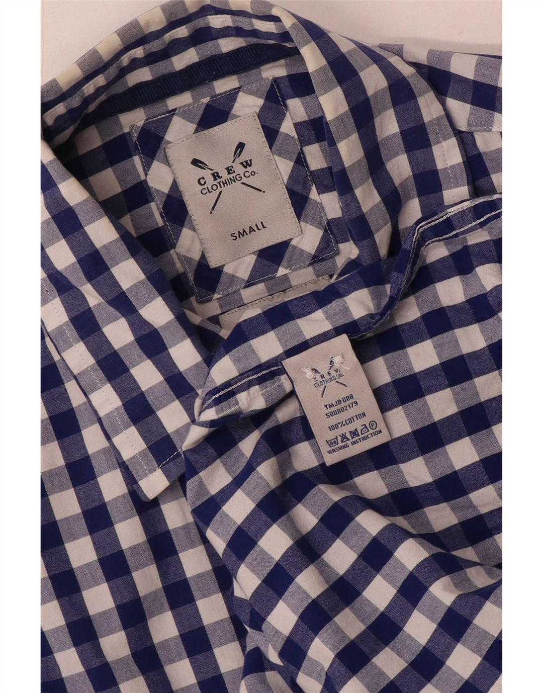 Crew Clothing Camisa masculina pequena azul algodão guingão