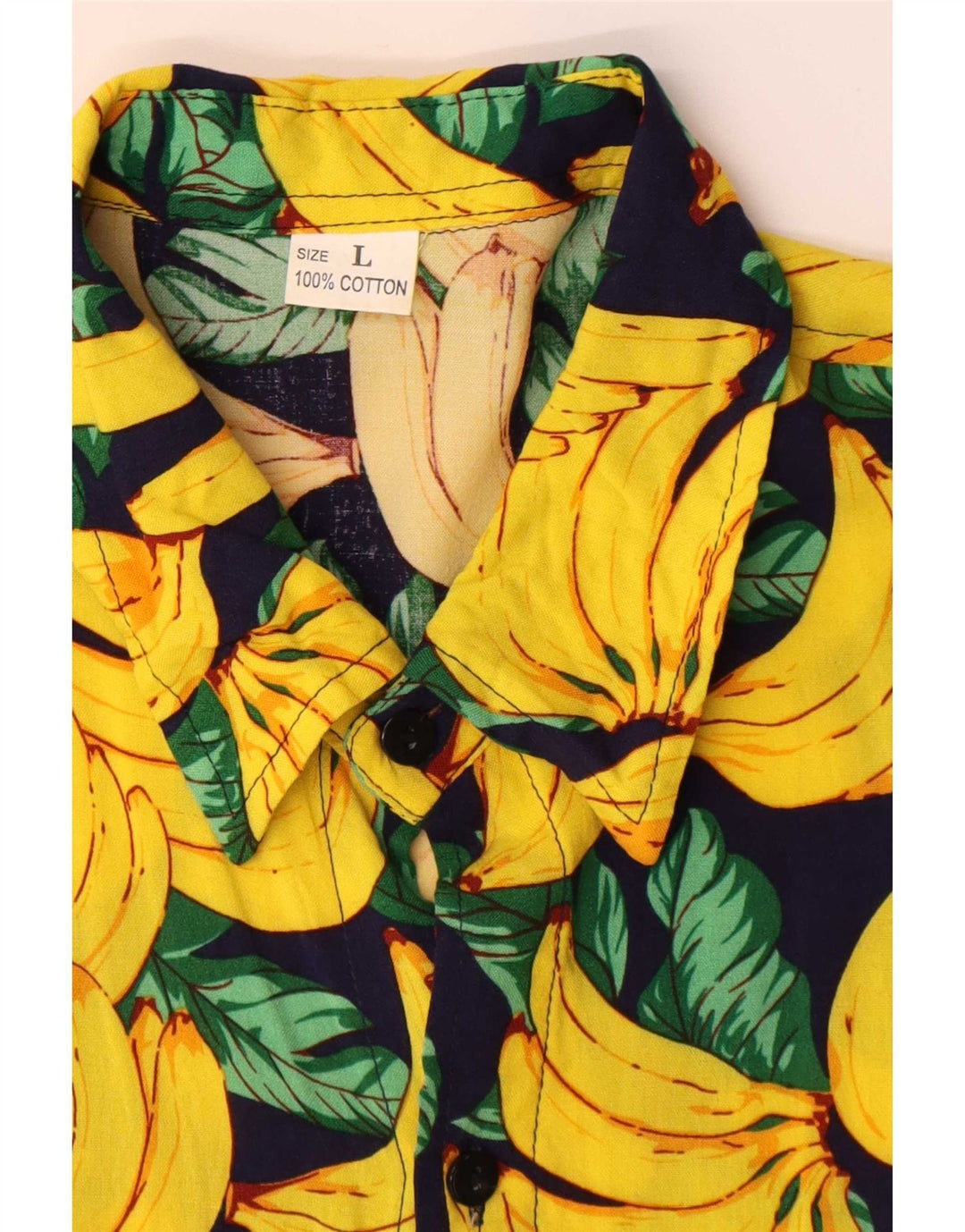 Vintage masculino abstrato Padrão manga curta Camisa grande algodão amarelo