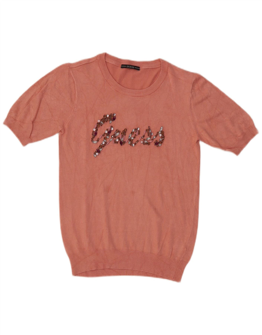 Suéter feminino Guess com gola redonda e estampa gráfica UK 14 rosa médio