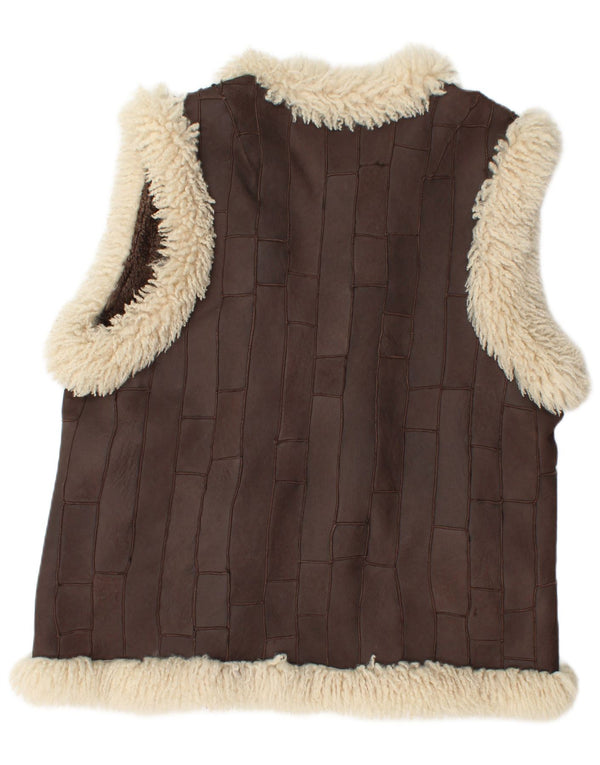 Colete feminino vintage de couro Sherpa EU 46 XL marrom