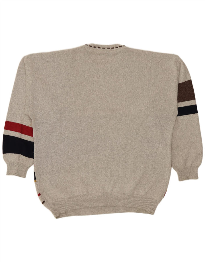 Suéter masculino Conte Massimo com gola redonda 2XL algodão geométrico cinza