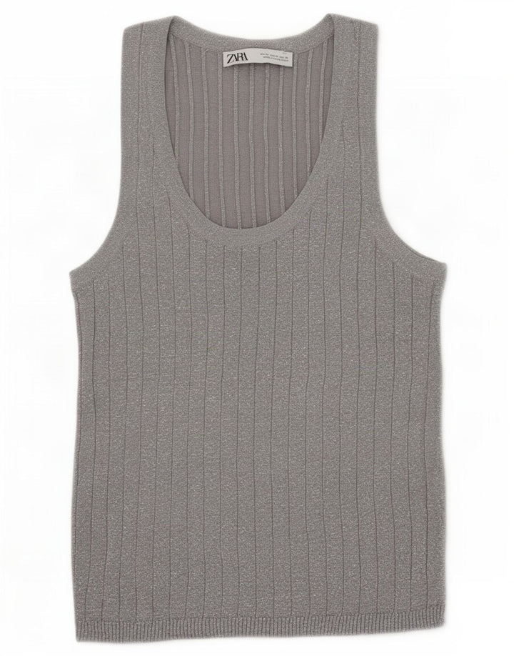 Zara Womens Vest Tank Top UK 12 Médio Cinza