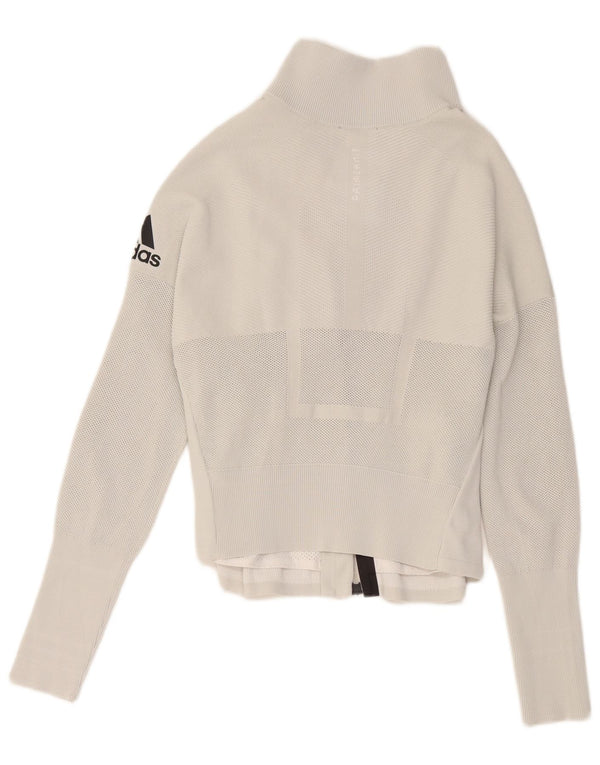 Adidas Womens Graphic Tracksuit Top Jacket Reino Unido 8/10 Pequeno Poliéster Branco