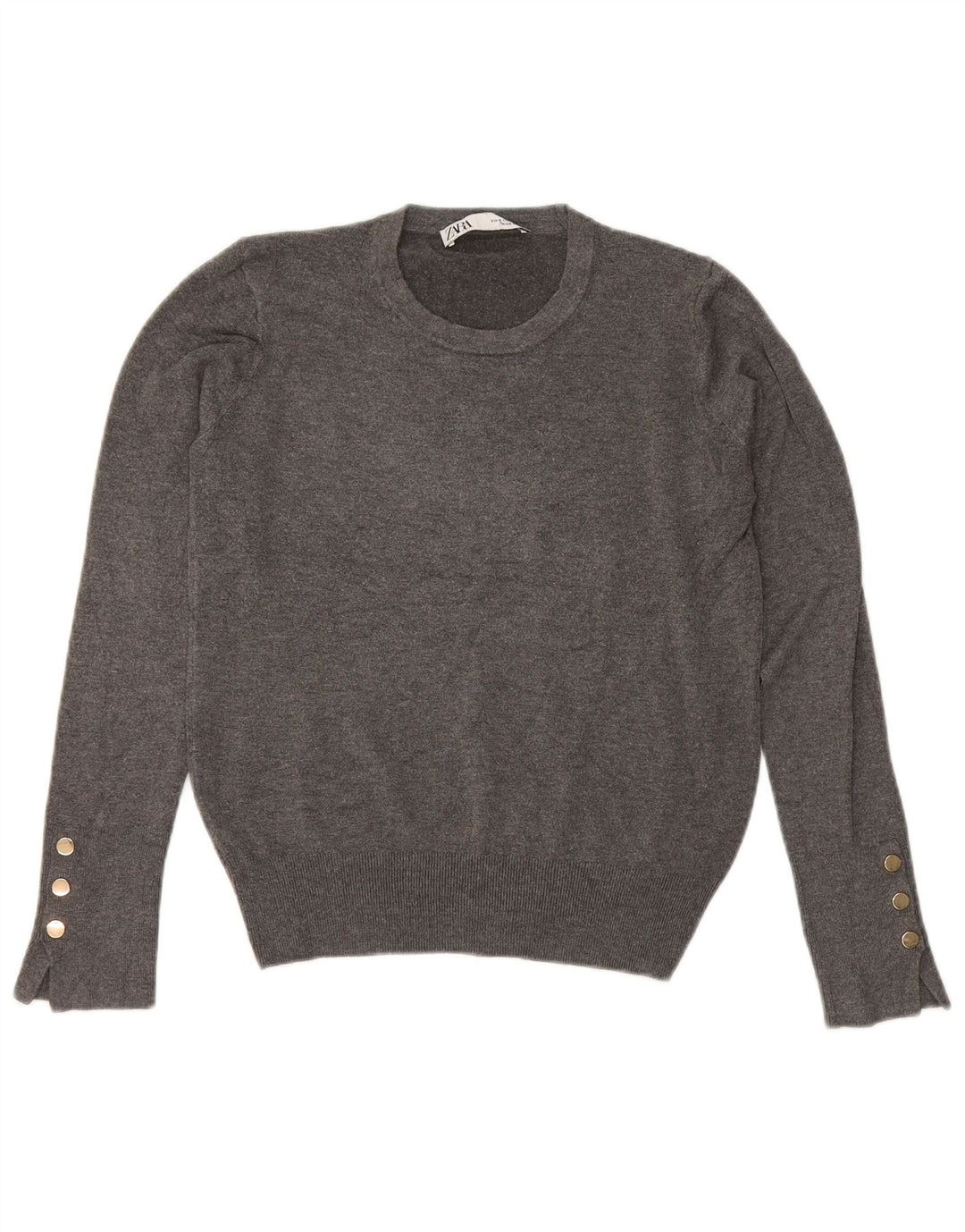 Suéter feminino Zara com gola redonda, Reino Unido 12 cinza médio