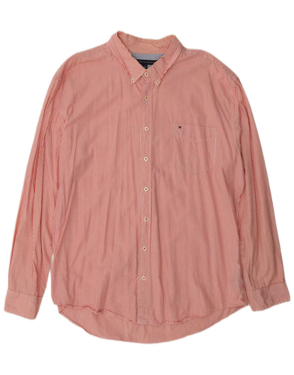 Tommy Hilfiger Camisa masculina de ajuste personalizado 2XL algodão listrado rosa