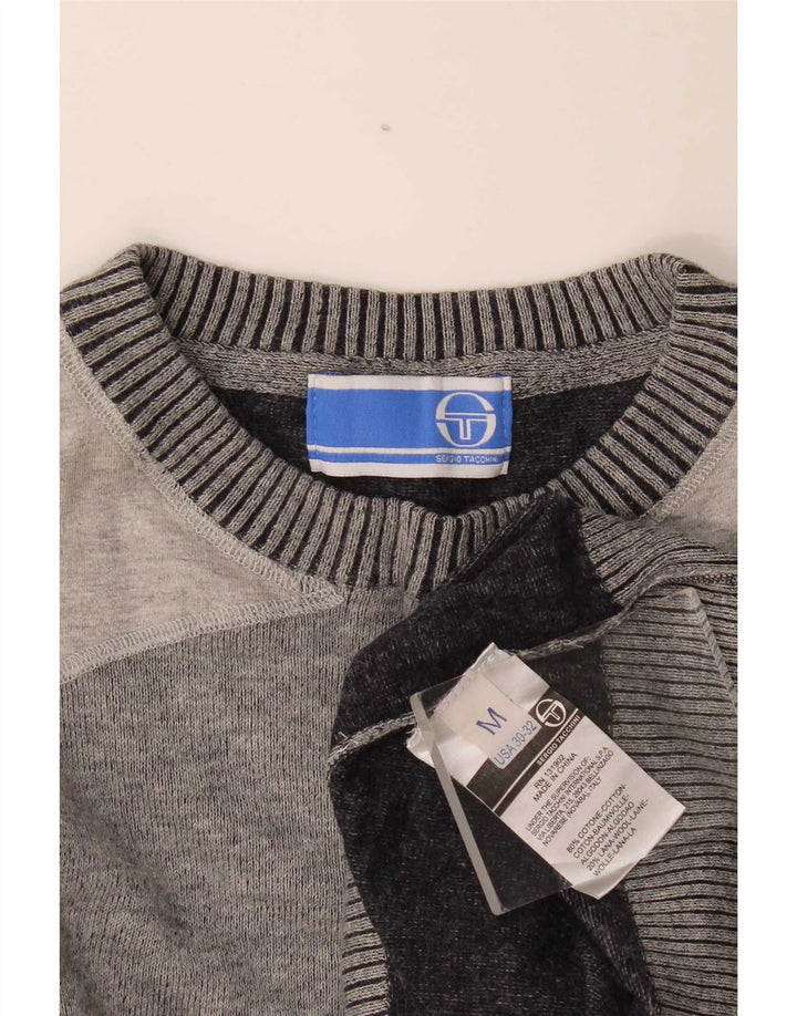 Suéter masculino Sergio Tacchini com gola redonda e bloco colorido cinza médio