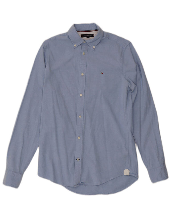 Camisa masculina Tommy Hilfiger Slim Fit pequena azul algodão