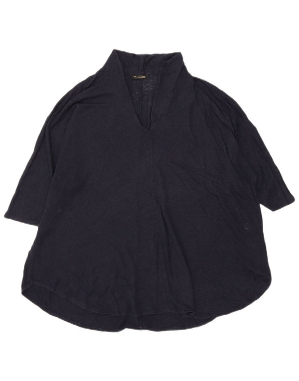 Massimo Dutti Womens Blouse Top UK 18 XL Navy Blue Linen