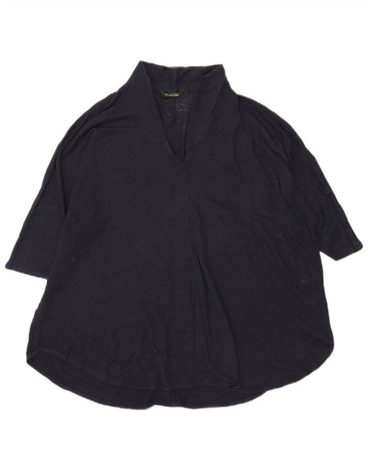 Blusa feminina Massimo Dutti UK 18 XL azul marinho linho