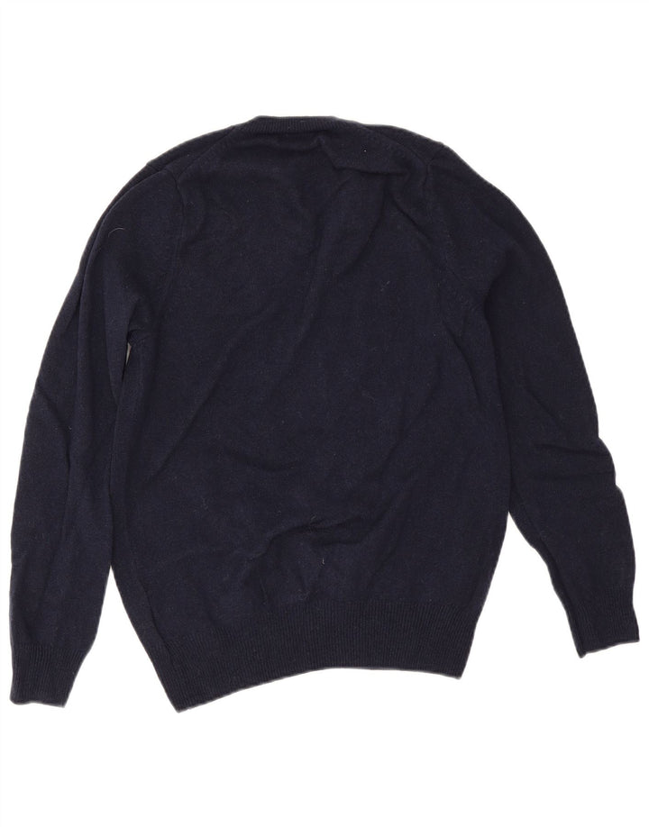Suéter masculino Marks & Spencer com decote em V pequeno de lã azul marinho