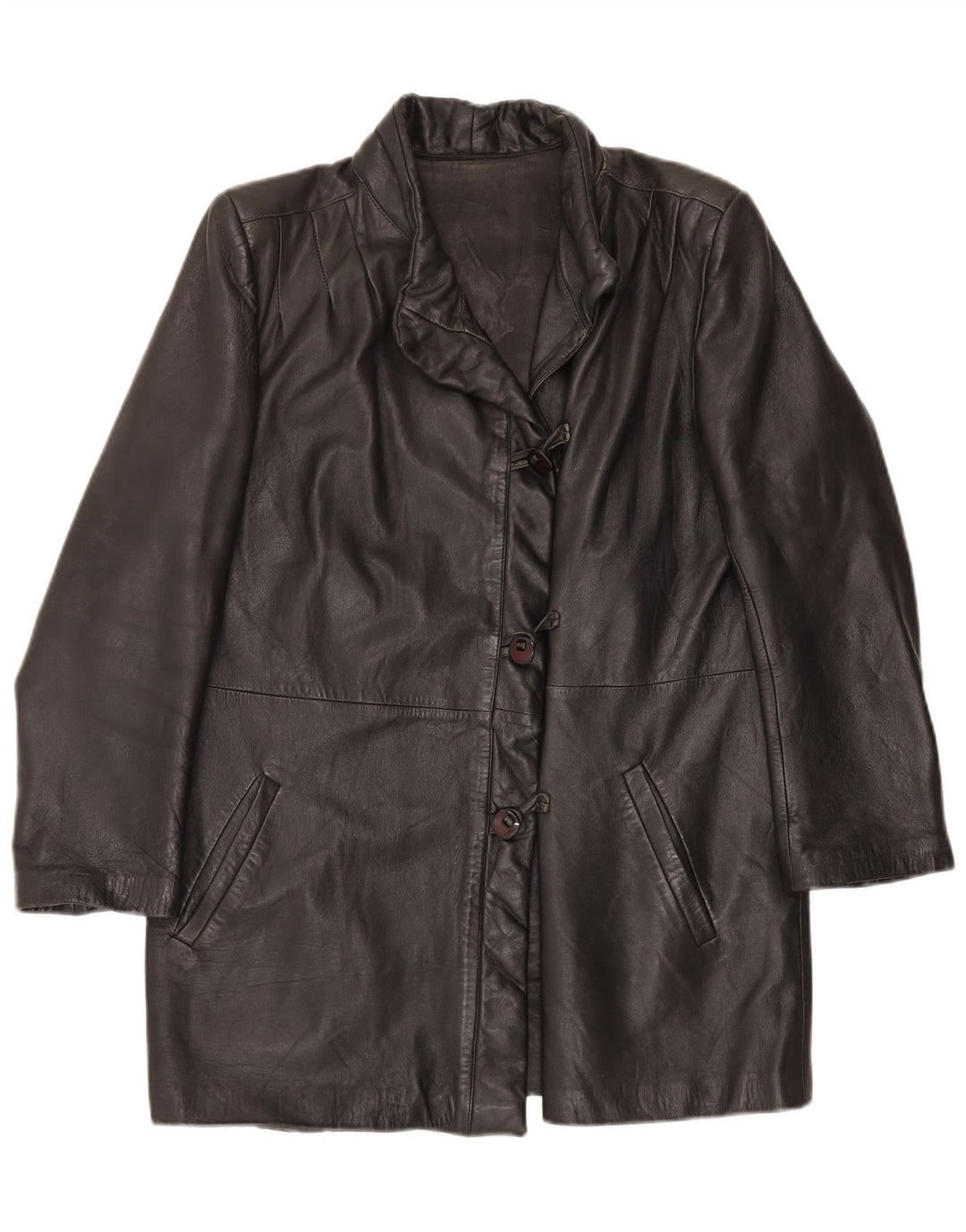 Casaco de couro feminino vintage IT 46 grande couro preto