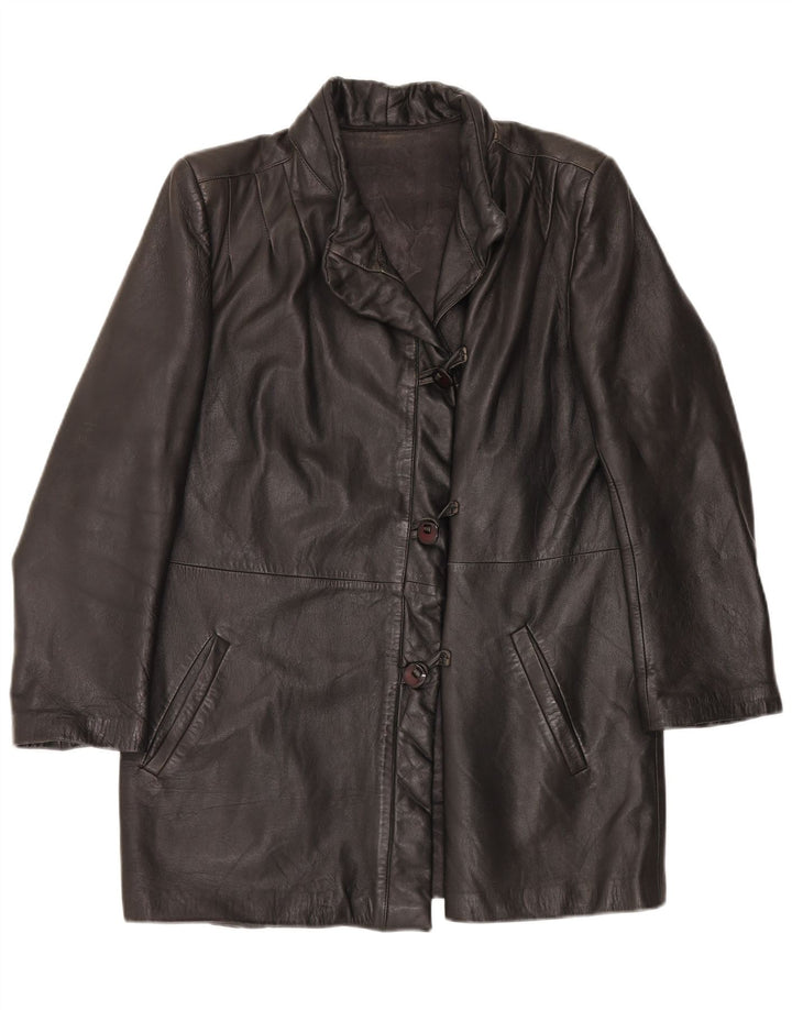 Casaco de couro feminino vintage IT 46 grande couro preto