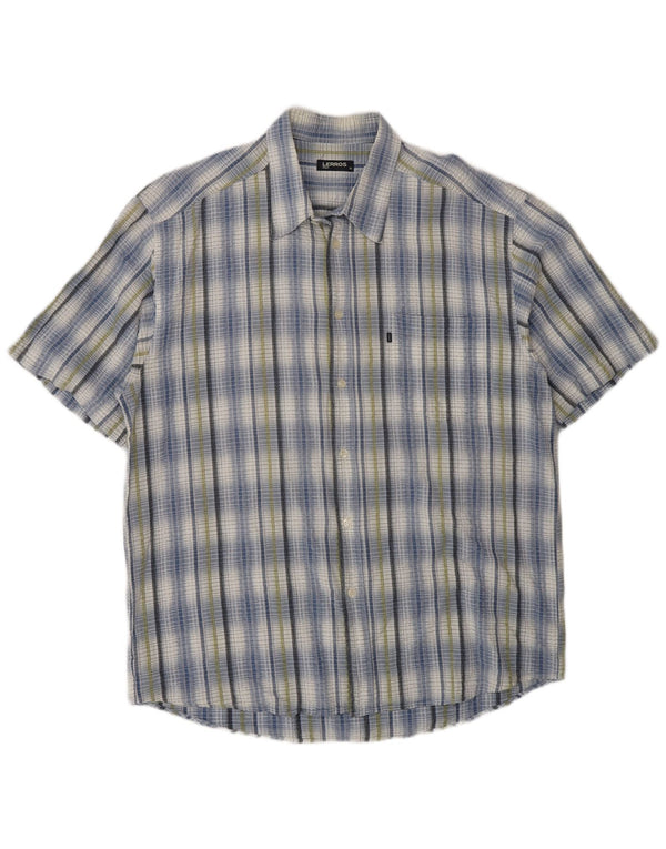 Camisa masculina Lerros manga curta regular fit XL azul xadrez algodão