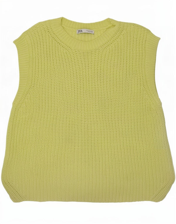 Zara Womens Oversized Vest Tank Top UK 10 Pequeno Algodão Amarelo