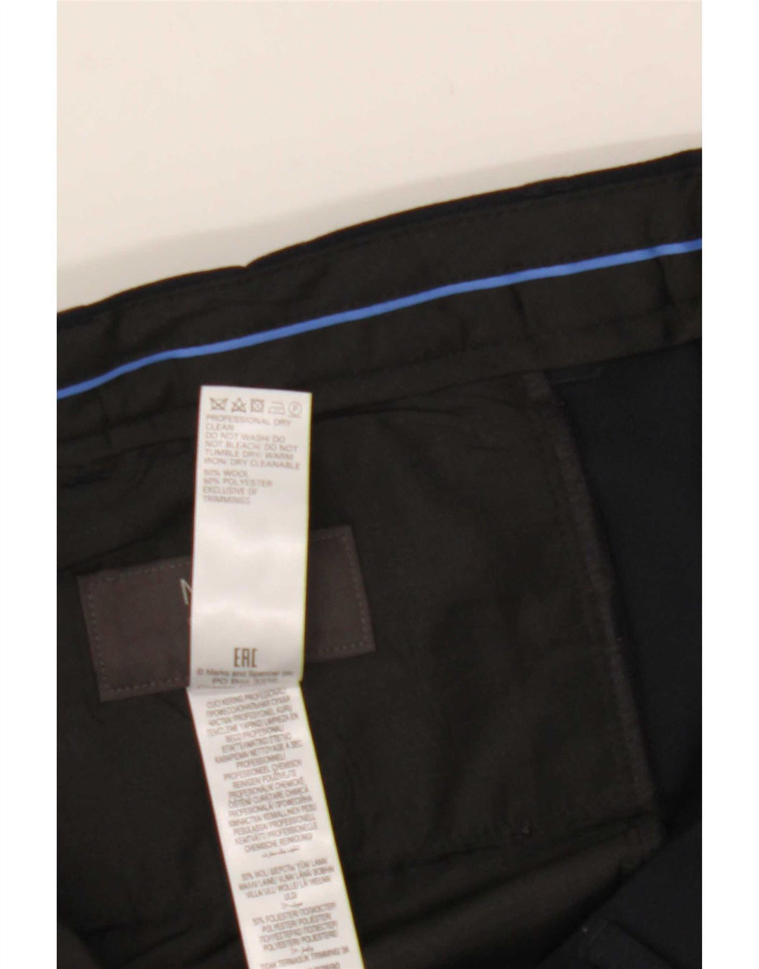 Calça masculina de terno regular Marks & Spencer W36 L29 lã azul marinho