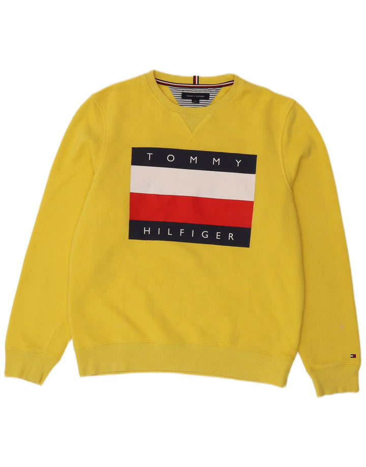 Tommy Hilfiger moletom gráfico masculino jumper médio algodão amarelo