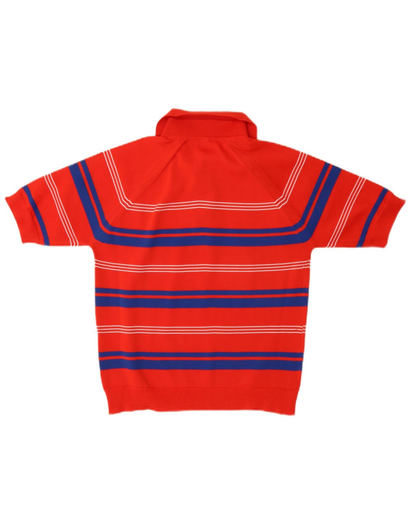 Suéter feminino vintage com gola polo UK 14 listrado vermelho médio