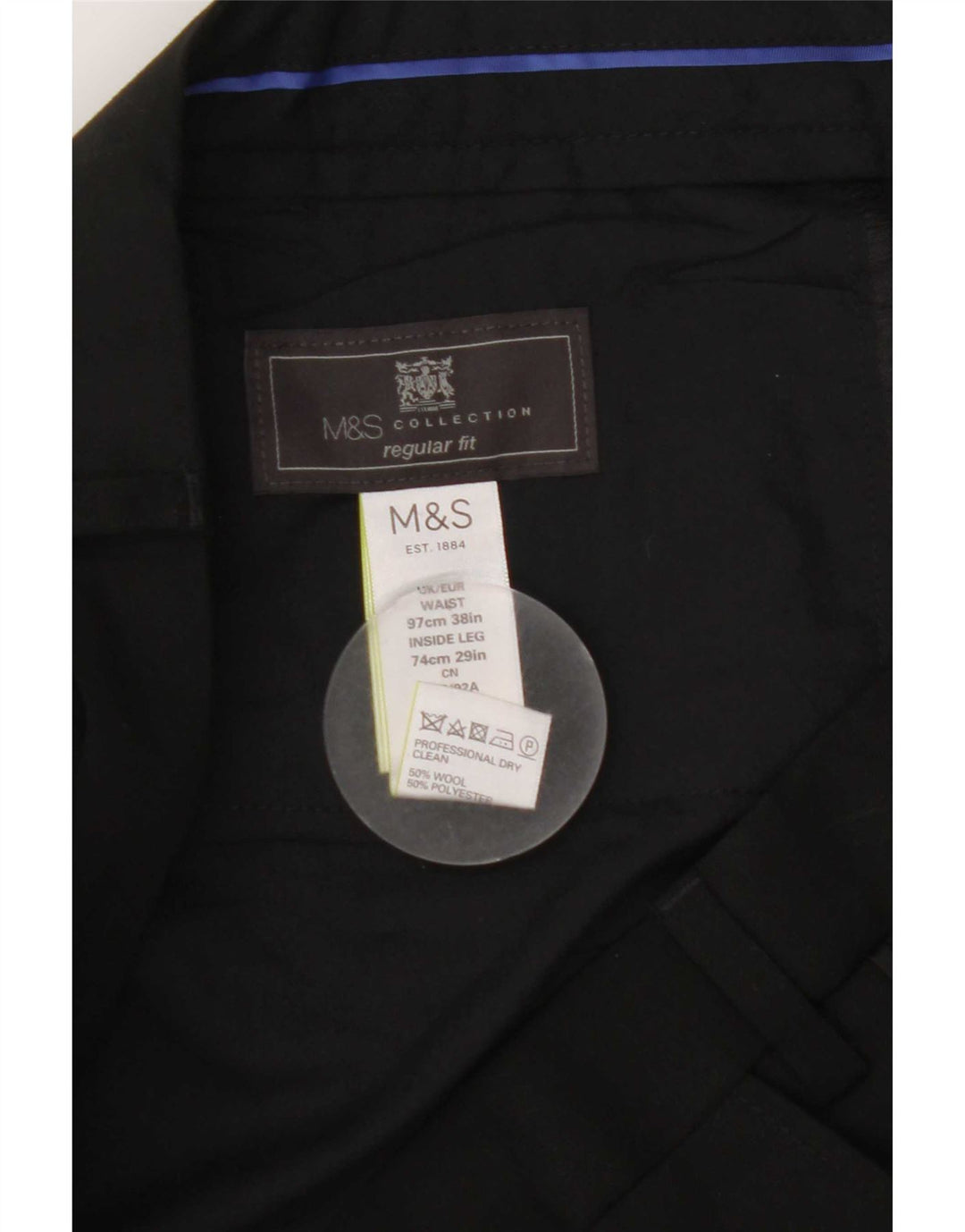 Calça masculina Marks & Spencer reta regular fit W38 L29 lã preta