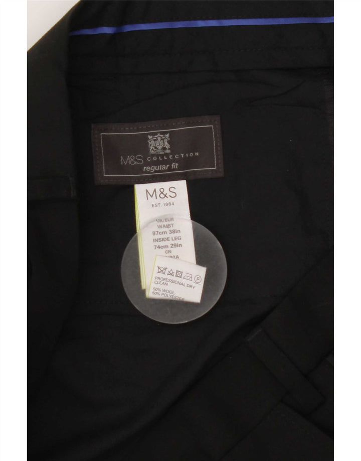 Calça masculina Marks & Spencer reta regular fit W38 L29 lã preta