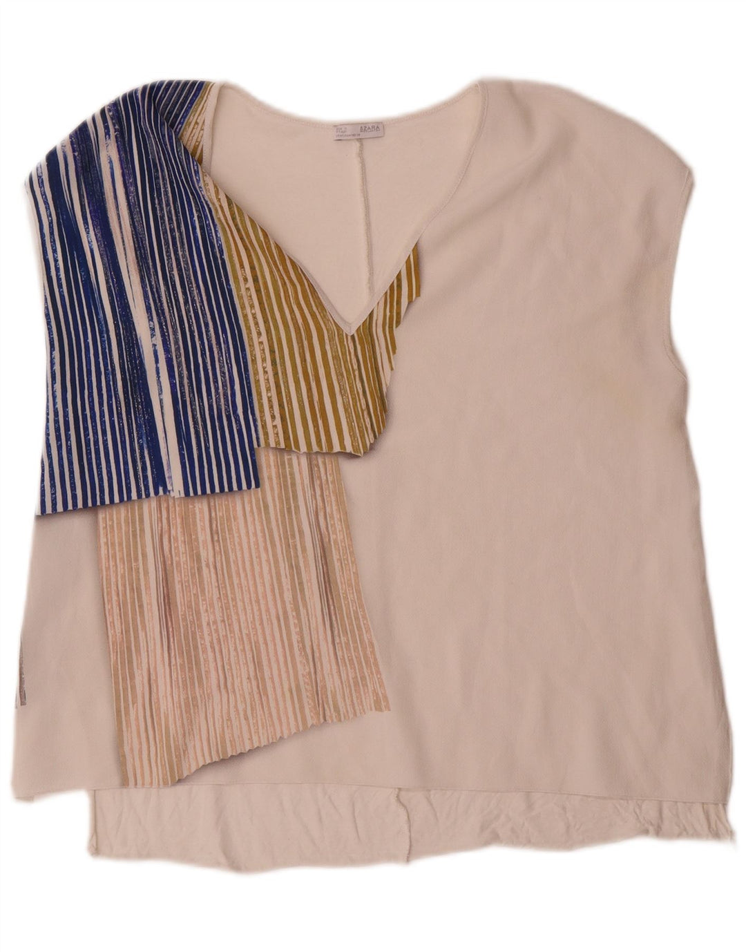 Zara Blusa feminina sem mangas Top UK 14 Medium White Colourblock
