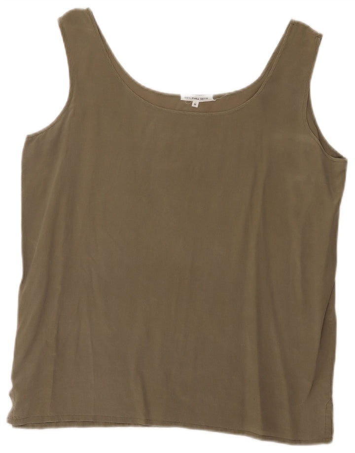 Cami Top Feminino Vintage Reino Unido 14 Seda Cáqui Médio