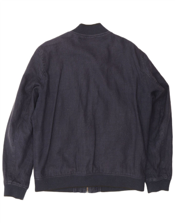 Jaqueta bomber masculina Ted Baker tamanho 4 grande linho azul marinho