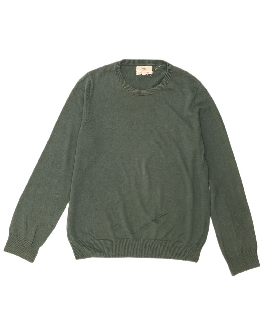Suéter masculino Marks & Spencer com gola redonda, pequeno algodão verde