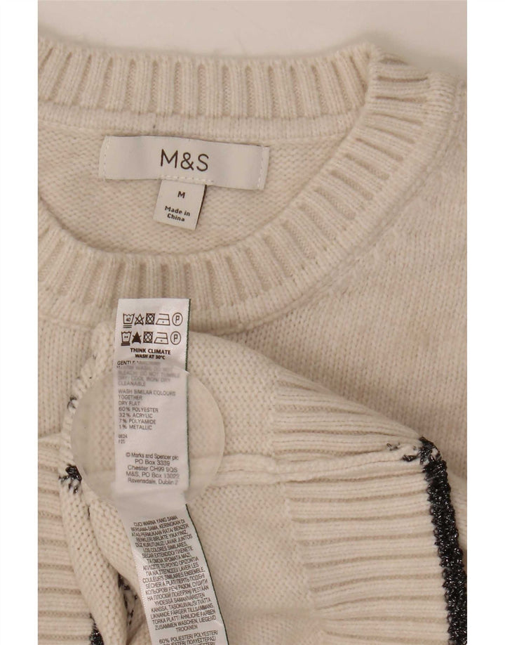 Suéter feminino Marks & Spencer com gola redonda UK 14 médio off white