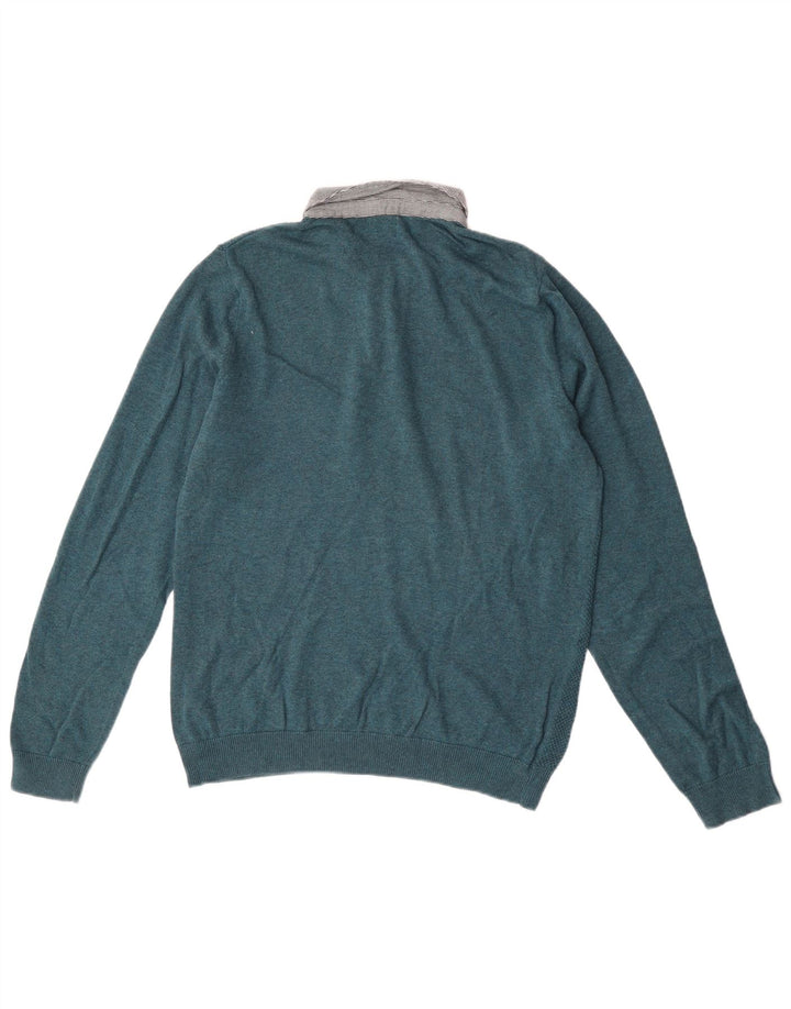Suéter masculino Marks & Spencer com gola polo e bloco colorido verde médio