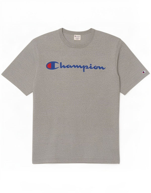 Camiseta masculina estampada Champion algodão manchado cinza médio