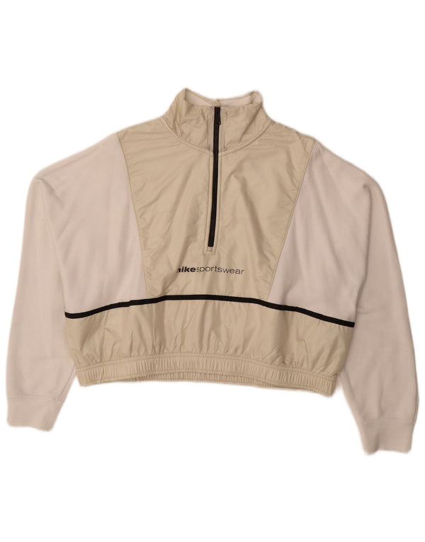 Moletom feminino Nike Crop Graphic Jumper UK 16 grande bloco colorido branco