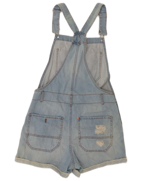 Benetton Macacão feminino desgastado short jeans pequeno W27 algodão azul