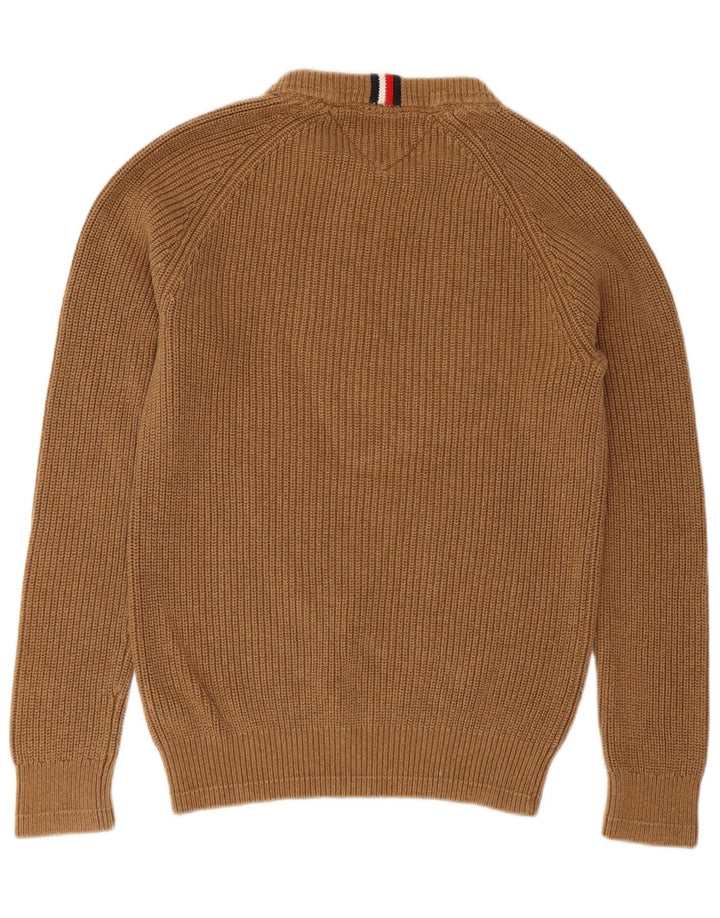Tommy Hilfiger Suéter masculino com gola canoa de algodão marrom médio