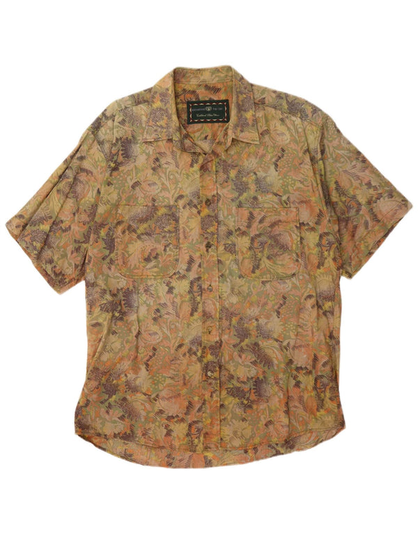 Camisa masculina vintage de manga curta grande algodão paisley multicolorido