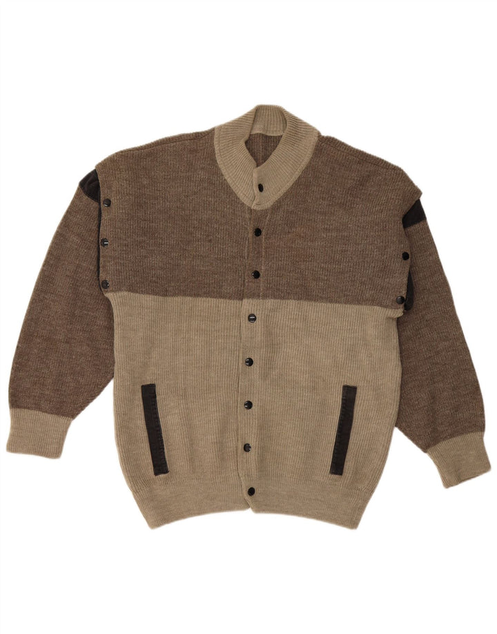 Suéter cardigã masculino vintage grande bloco colorido cinza