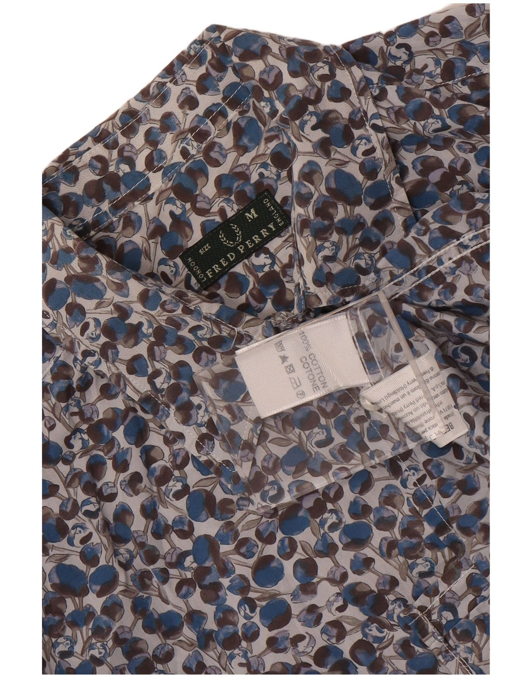 Camisa feminina Fred Perry Reino Unido 14 algodão floral azul médio