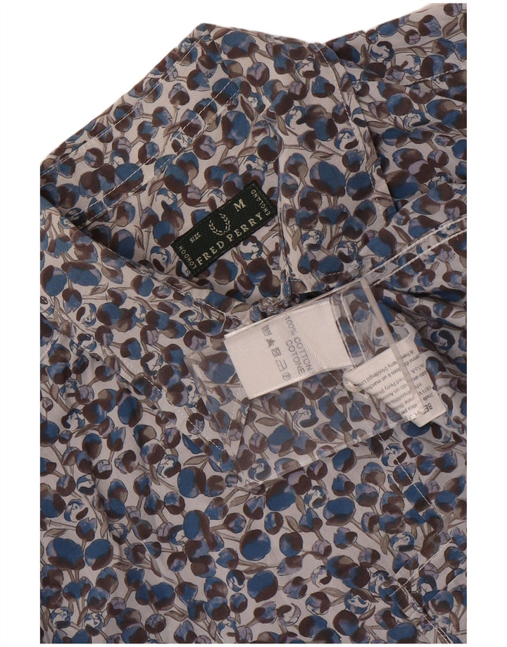 Camisa feminina Fred Perry Reino Unido 14 algodão floral azul médio