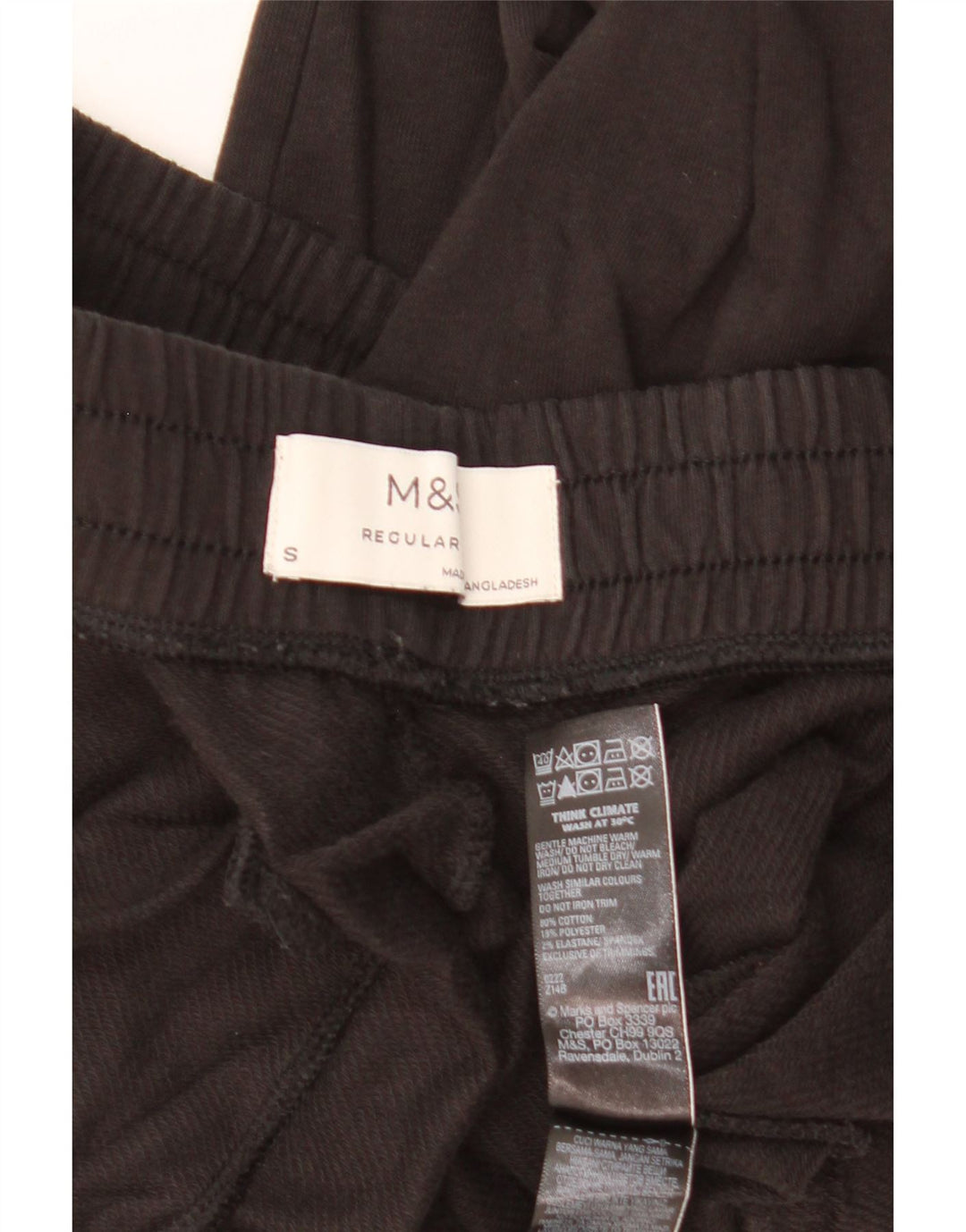 Calça de treino feminina Marks & Spencer regular Reino Unido 8 pequeno algodão preto