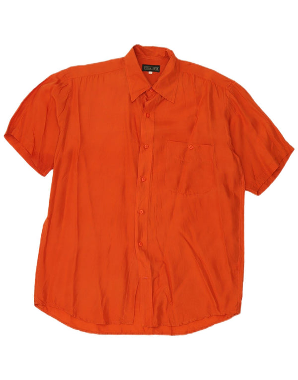 Camisa masculina vintage de manga curta grande seda laranja
